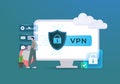 VPN security network concept. Virtual private network with encrypted connection, online protect web traffic. Computer