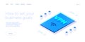 Vpn service concept. Isometric vector illustration. Secure internet surfing software for virtual protection network. Safe online