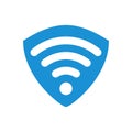 VPN sign on white background. Virtual private network isolated vector icon. Security bypass logo. Wi fi sign on blue shield