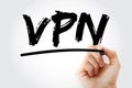 VPN - Virtual Private Network acronym with marker, concept background Royalty Free Stock Photo