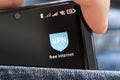 VPN - Virtual Private Network - Cyber Security and Privacy Data Encryption Software Solutions for Business concept. A smartphone