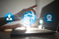 VPN Virtual Private network protocol. Cyber security and privacy connection technology. Anonymous Internet.