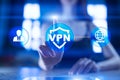 VPN Virtual Private network protocol. Cyber security and privacy connection technology. Anonymous Internet.