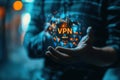 VPN virtual private network security internet tunneling protocol concept. Man using VPN to Remote Server Royalty Free Stock Photo