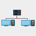 Vps with computer for network infrastructure concept isolated vector illustration