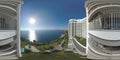 360 VR Amazing sea scene with sunshine viewed from hotel. Vacation in Turkey Royalty Free Stock Photo