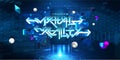 VR and AR mobile concept with 3D lettering Virtual reality and hologram with HUD interface, 3D shapes. Augmented design