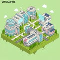 VR campus illustration features a futuristic, floating complex with five architecturally Royalty Free Stock Photo
