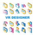 Vr Designer Occupation Collection Icons Set Vector