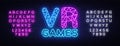 VR Gamer neon text vector design template. Gaming neon logo, light banner design element colorful modern design trend