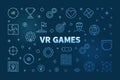 VR Games vector concept horizontal outline blue illustration Royalty Free Stock Photo