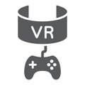 VR gaming glyph icon, device and entertainment, virtual reality headset sign, vector graphics, a solid pattern on a