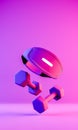 VR glasses and dumbbells under neon light. 3d render