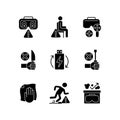 Vr glasses instructions black glyph manual label icons set on white space