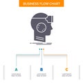 VR, googles, headset, reality, virtual Business Flow Chart Design with 3 Steps. Glyph Icon For Presentation Background Template