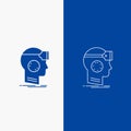 VR, googles, headset, reality, virtual Line and Glyph web Button in Blue color Vertical Banner for UI and UX, website or mobile