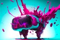 VR Headset banner, paint splash background, virtual reality helmet, Generative AI