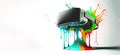 VR Headset banner, paint splash background, virtual reality helmet, Generative AI