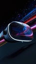 VR Headset with Cosmic Light Trails. A VR headset against a background of vibrant space light trails