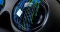 Vr headset displaying blue and green code reflecting digital world technology Royalty Free Stock Photo