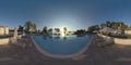 360 VR Holidays on the sea coast. Hotel with pool and garden in Antalya, Turkey Royalty Free Stock Photo