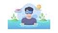 VR Man in Water: Immersive Virtual Reality Aquatic Simulation. vector design Generative AI Royalty Free Stock Photo