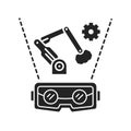 VR manufacturing black glyph icon. Cyber technology. Pictogram for web page, mobile app, promo. UI UX GUI design element