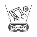 VR manufacturing black line icon. Cyber technology. Pictogram for web page, mobile app, promo. UI UX GUI design element. Editable