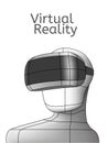 Vr poster. Man in virtual reality headset, Linear objects and elements.