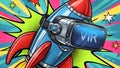 VR Rocket Launch Virtual Reality Headset on Spaceship, Pop Art Royalty Free Stock Photo