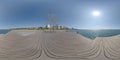 360 VR Sea and waterfront view with Umbrellas sculptures. Thessaloniki, Greece Royalty Free Stock Photo