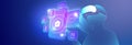 VR Smart Home futuristic concept showing a user controlling smart devices with virtual reality interface. Innovation, IoT,