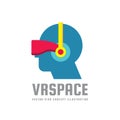 VR Space - concept logo template vector illustration. Virtual reality helmet creative sign. Simulation smart glasses symbol.