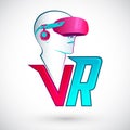 VR Virtual reality icon with man wearing headset