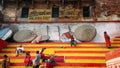 Vranasi, or Benares, Uttar Pradesh, India - Local people taking a rest at Ahilyabai Ghat.