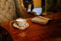 Vranov nad dyji, Southern Moravia, Czech Republic, 03 July 2021: Castle interior with baroque wooden carved furniture, antique