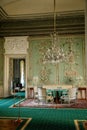 Vranov nad dyji, Southern Moravia, Czech Republic, 03 July 2021: Castle interior, baroque wooden carved furniture, green guest