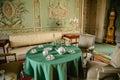 Vranov nad dyji, Southern Moravia, Czech Republic, 03 July 2021: Castle interior, baroque wooden carved furniture, green guest