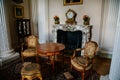 Vranov nad dyji, Southern Moravia, Czech Republic, 03 July 2021: Castle interior, baroque wooden carved furniture, table and