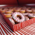 Vray Tracing Doughnuts In Red And White Striped Box - 32k Uhd