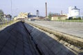 Vrbatky Czech Republic Moravia November 11th 2017 Sugar factory refinery with no sugar beets. Empty Concrete water channel with