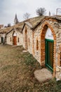 Vrbice,wine village in Moravia,Czech Republic,with wine cellar alley.Stone buildings with press rooms and long vault cellars.Small