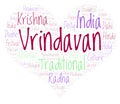 Vrindavan in heart shape word cloud.