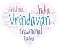 Vrindavan in heart shape word cloud.