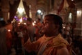 Vrindavan, 22 October 2016: A group of people offering fire at t Royalty Free Stock Photo