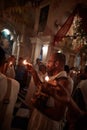 Vrindavan, 22 October 2016: A group of people offering fire at t Royalty Free Stock Photo