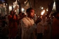 Vrindavan, 22 October 2016: A group of people offering fire at t