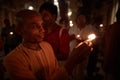 Vrindavan, 22 October 2016: A group of people offering fire at t Royalty Free Stock Photo