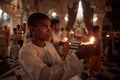 Vrindavan, 22 October 2016: A group of people offering fire at t Royalty Free Stock Photo