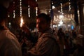 Vrindavan, 22 October 2016: A group of people offering fire at t Royalty Free Stock Photo